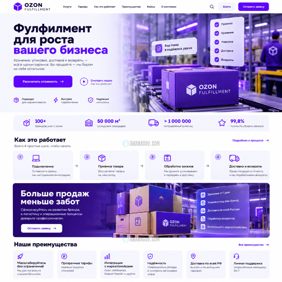 готовый сайт Фулфилмент для Ozon макет