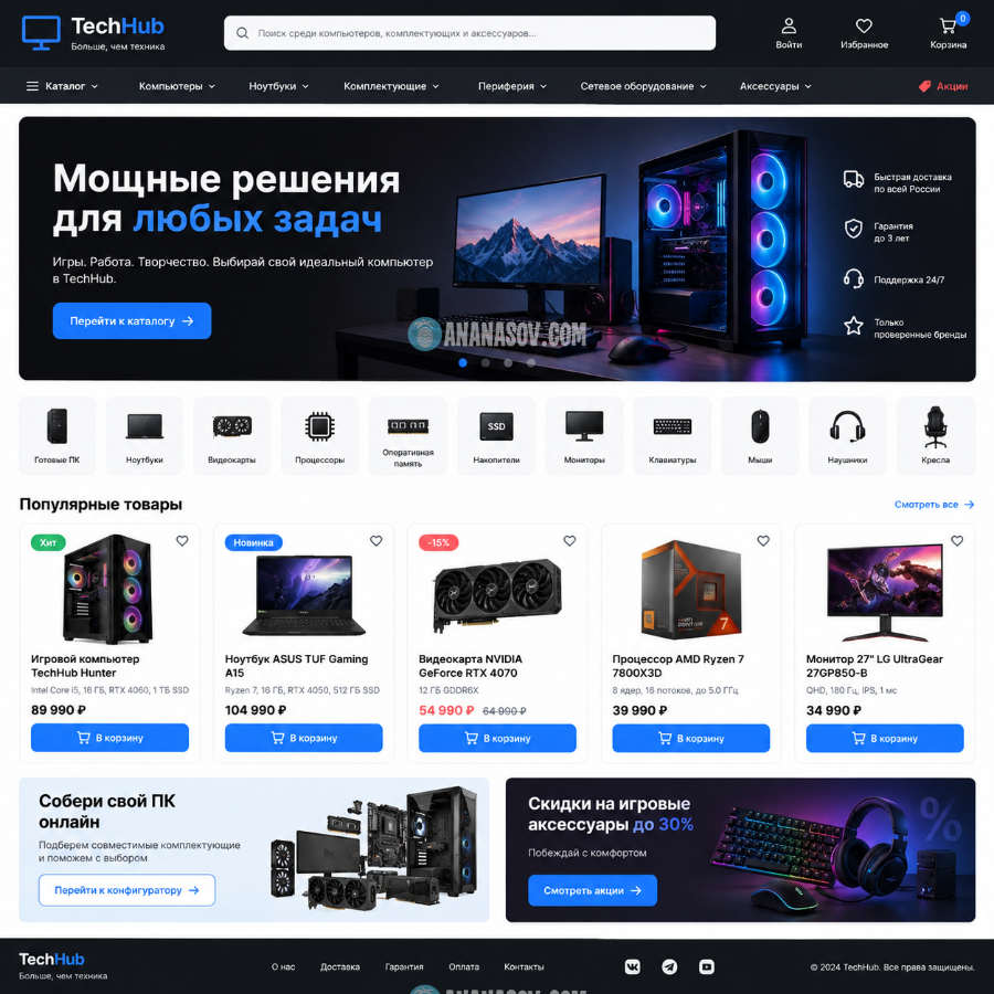 готовый интернет-магазин Компьютеры woocommerce макет