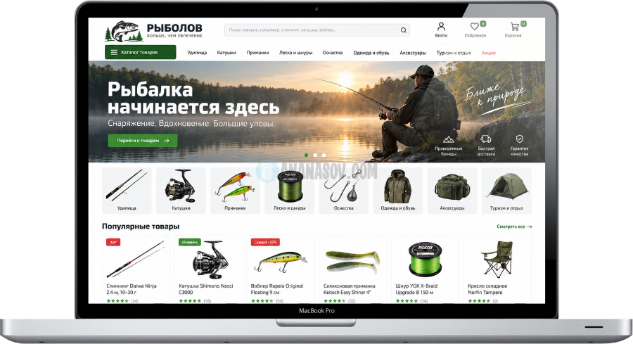 готовый интернет-магазин Рыбалка Wordpress