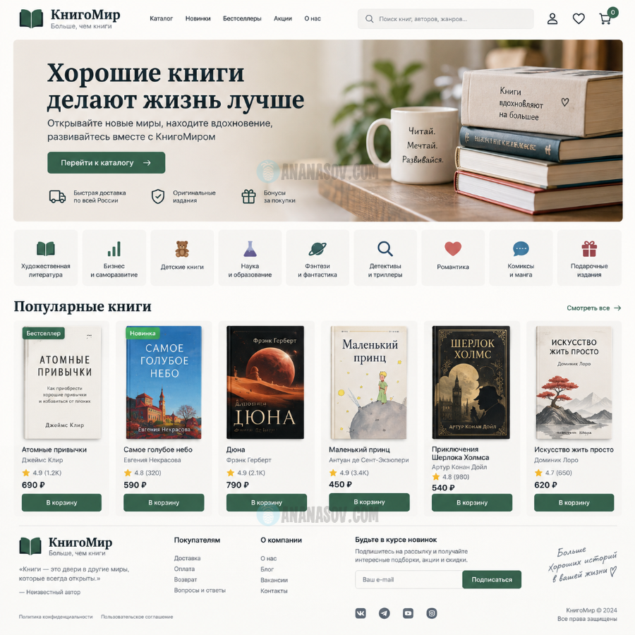 готовый интернет-магазин Книги woocommerce макет
