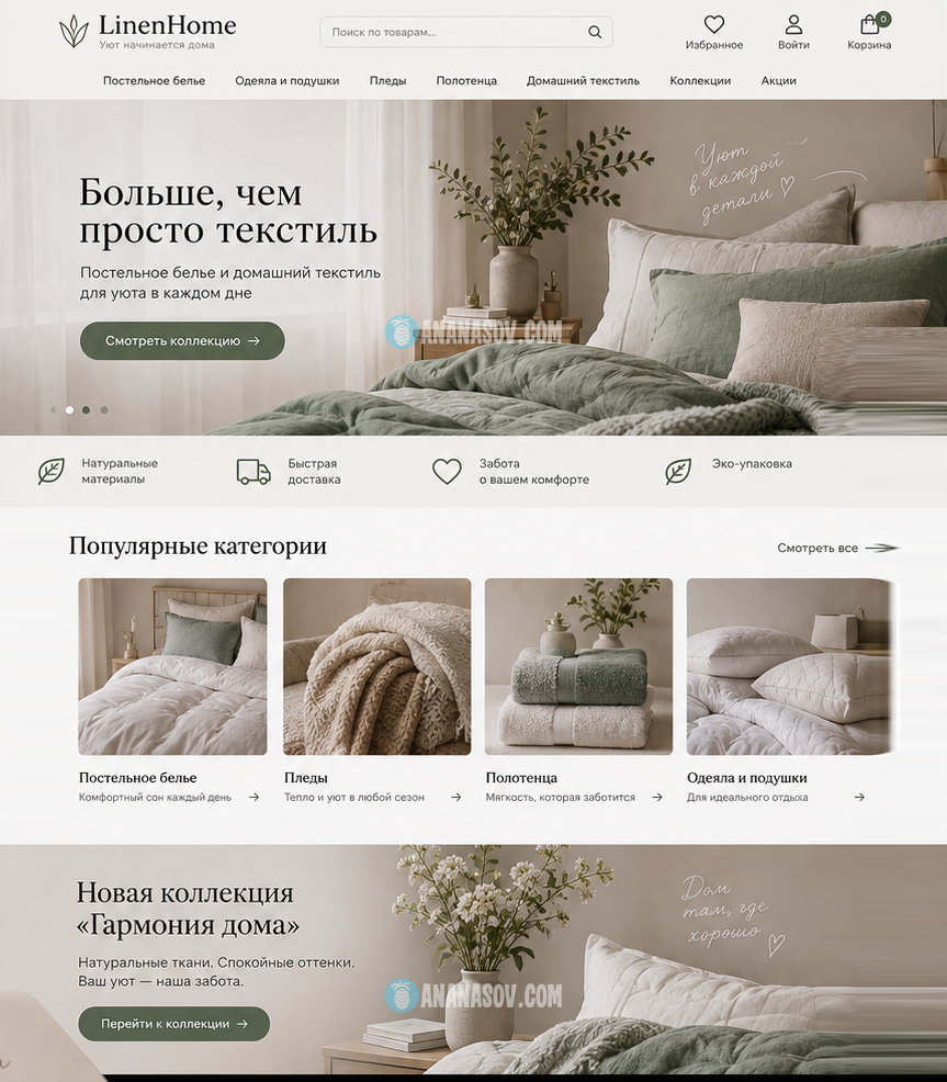 готовый интернет-магазин Постельное белье woocommerce макет