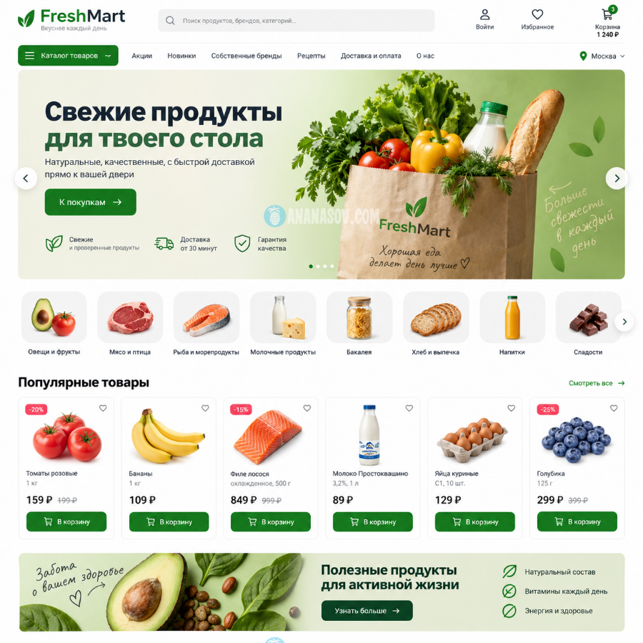 готовый интернет-магазин Продукты питания woocommerce макет