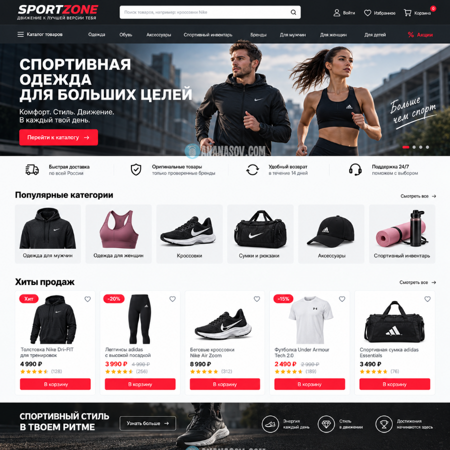 готовый интернет-магазин Спортивная одежда woocommerce макет